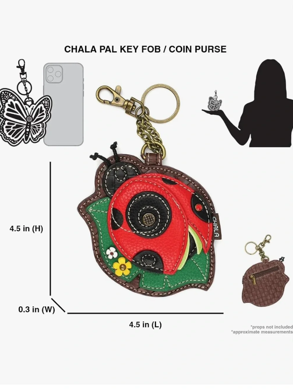Chala Ladybug Appliqué Key Fob Coin Purse NWT